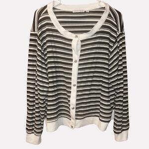 Notions Black White Striped Cardigan Size 2X Button Front Plus Size